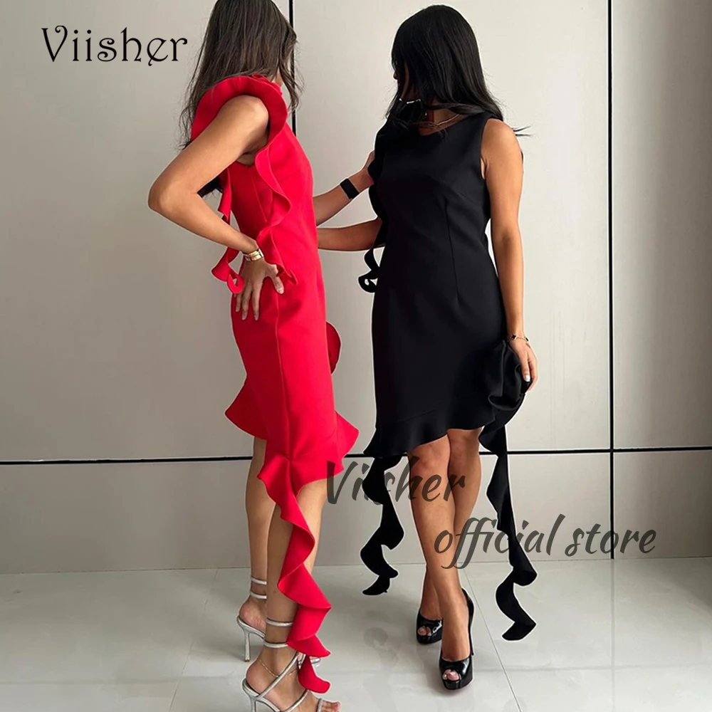 

Viisher Black Red Mermaid Evening Prom Dresses for Women V Neck Sleeveless Formal Dress Arabian Dubai Evening Party Gowns