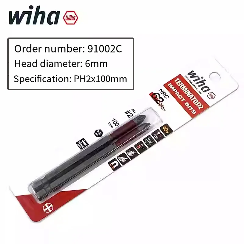 Wiha 2PC 16PC Schraubendreher-Bit-Set 1/4 Zoll Sechskantschaft Rutschfester Bohrer PH2 Länge 65/85/100mm Handwerkzeug 91001C-91011C – Detail 8