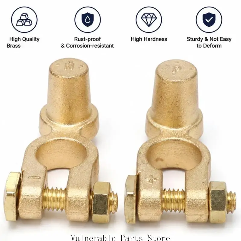 Automotive Battery Terminal Clamp Pair Brass Set for JIS A Round Posts, Positive and Negative Terminals for Car Battery