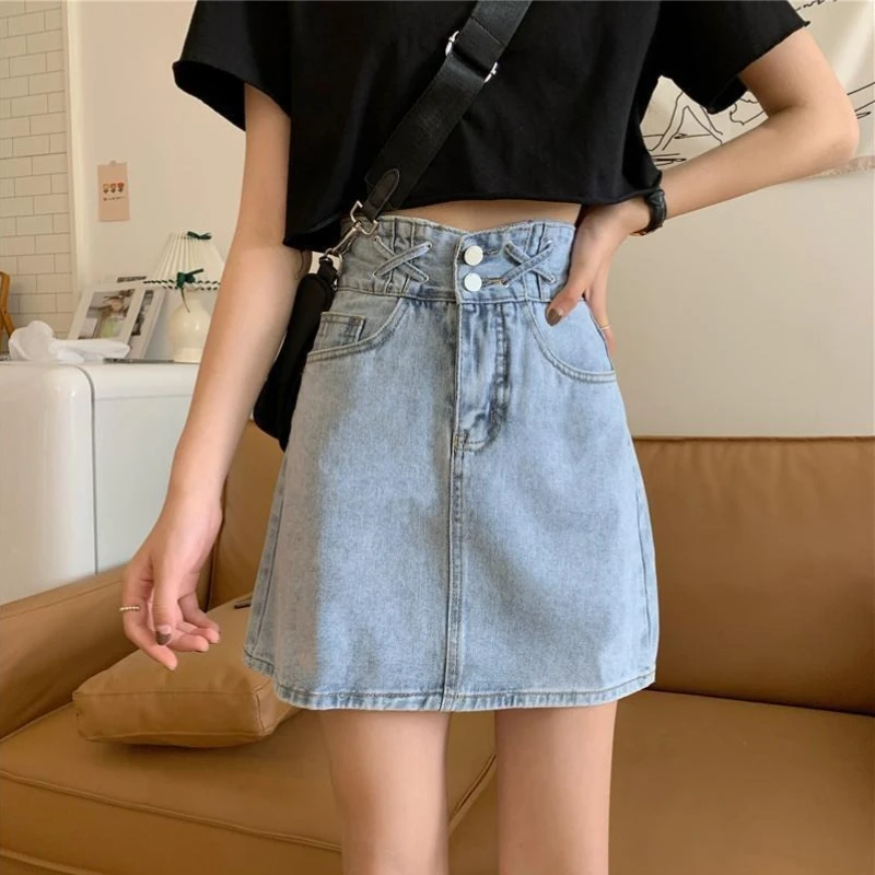 Summer 2026 New Arrival High Waist A Line Slim Fit Design Denim Mini Skirt For Women