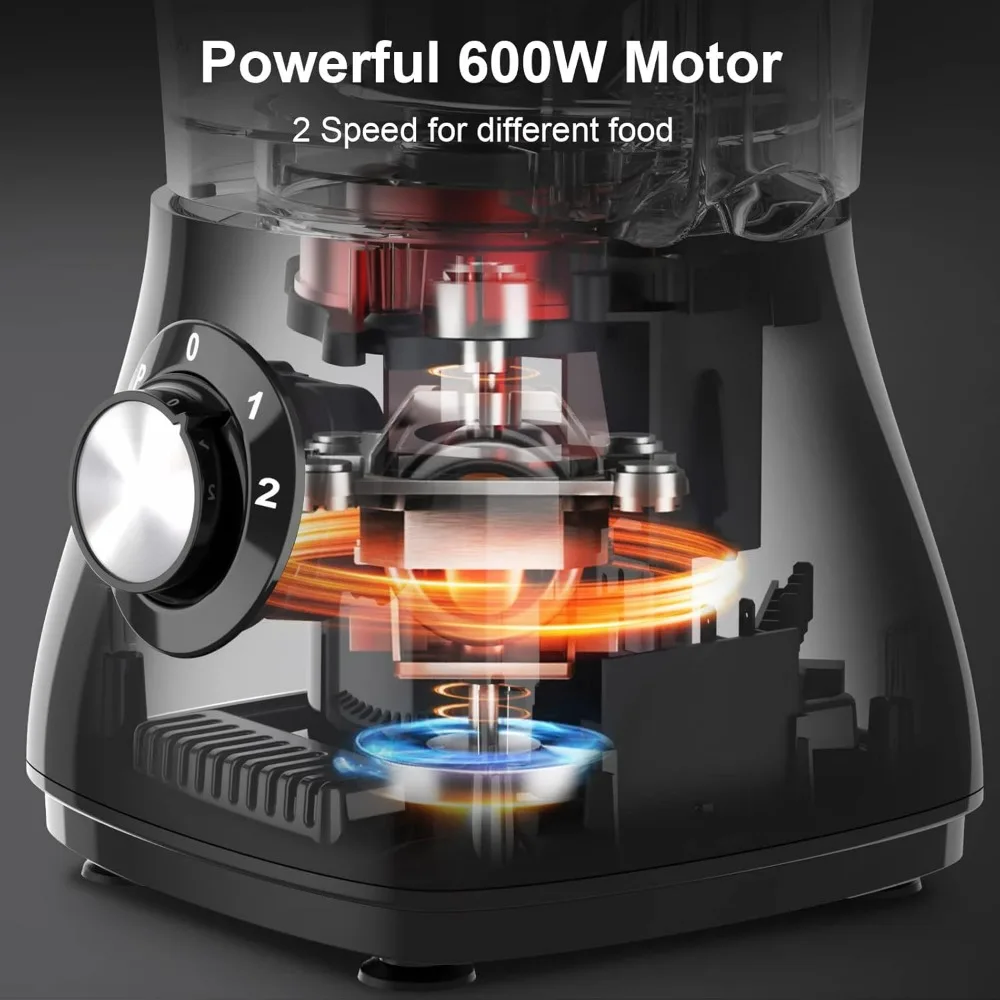 600W Professional Food Processor - 7 Cups, Reversible Discs, Blades for Chopping, Slicing, Purees & Dough