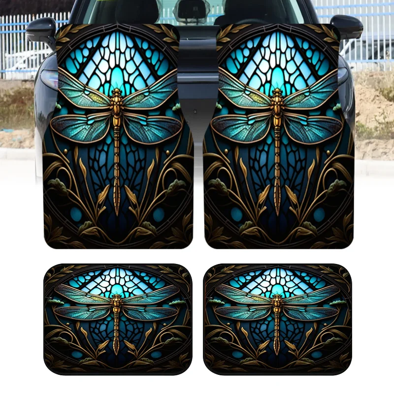 4pcs Artistic Dragonfly Print Fashionable and Minimalist Car Floor Mats, Non-Slip and Stable Without Shifting