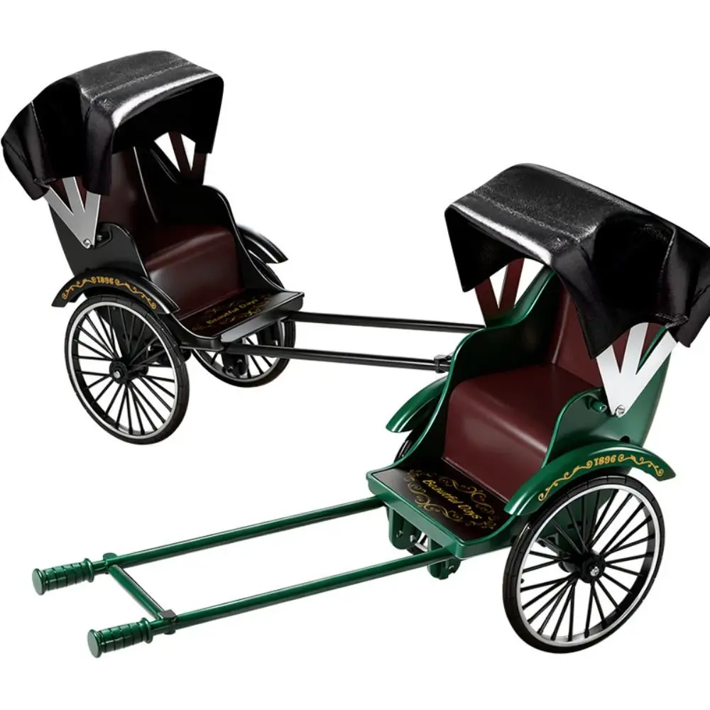 

Vintage Classic Human-Powered Rickshaw Model Handmade Movable Wheel DIY Rickshaw Toy 1:10 Detailed Craftsmanship