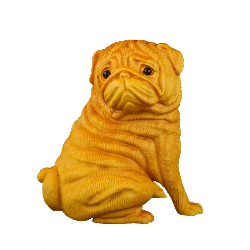 JM001 - 7 x 6 x 4.5 CM Carved Boxwood Carving - Cute Dog ( bulldog ) Shar Pei Dog