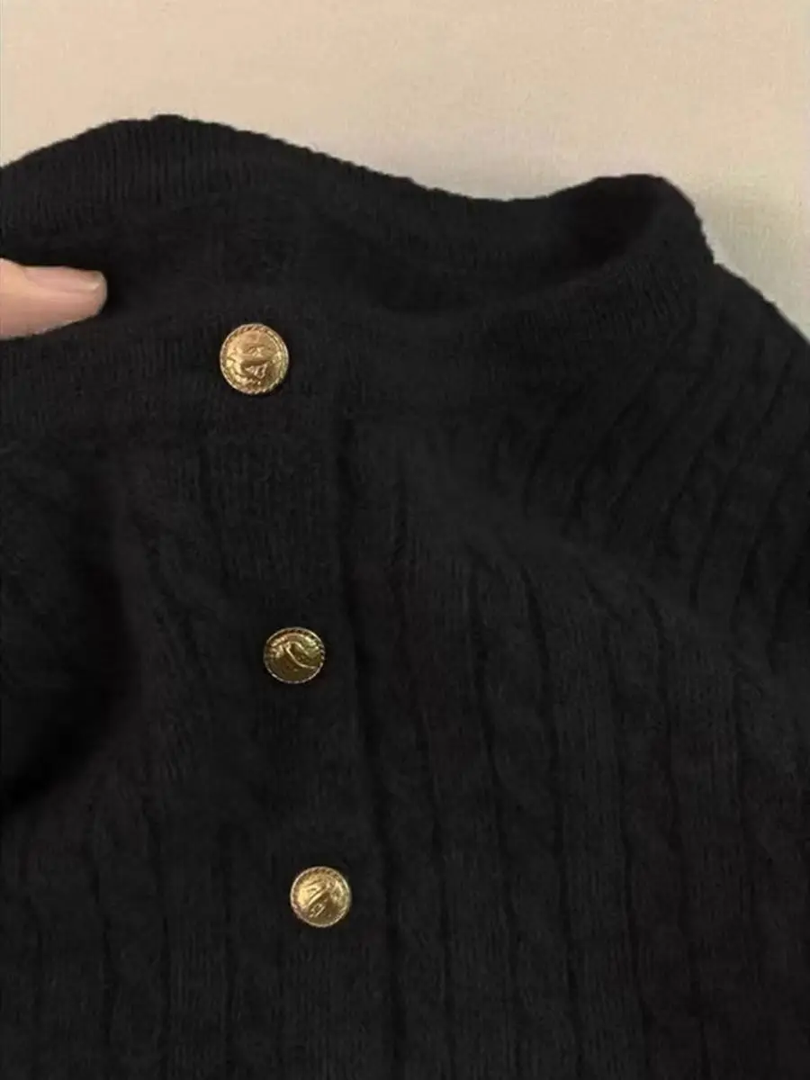 Black Knitted Twist Sweater Coat Lazy Style Autumn Winter Women's Outerwear Long Sleeve  Collar Regular Length Commute Fr...