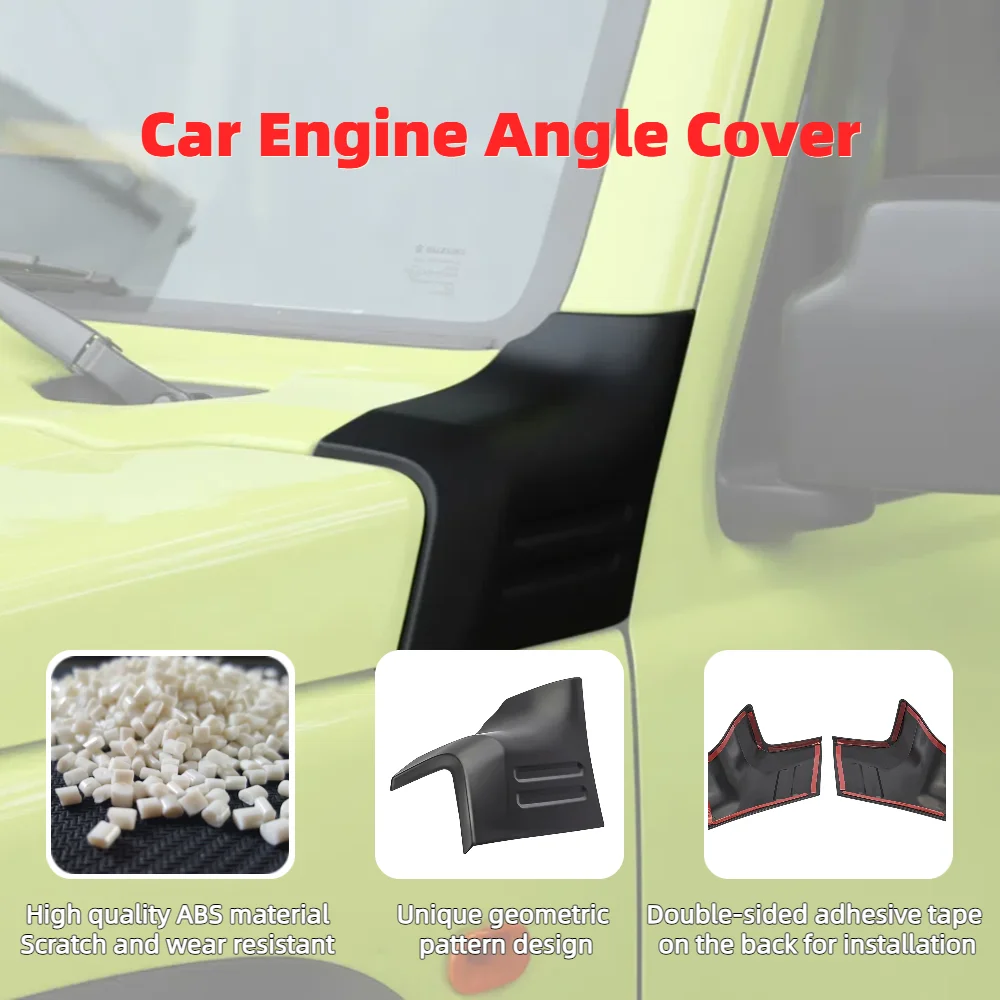 Black Car Engine Angle Cover Hood Decoration Corner Wrap Angle Cover for Suzuki Jimny JB64 JB74 2019-2025 Exterior Accessories