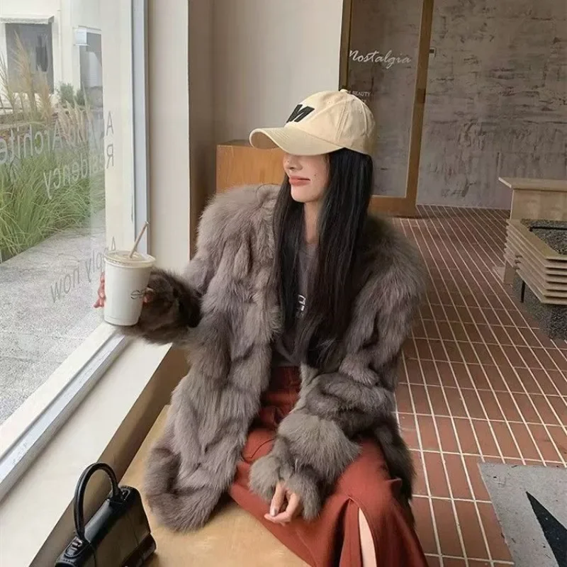 

2023 Winter New Women Mid-Length Imitation Marten Overcoat Fashion Loose Warm Faux Fur Coat Female Temperament Casual Outcoat