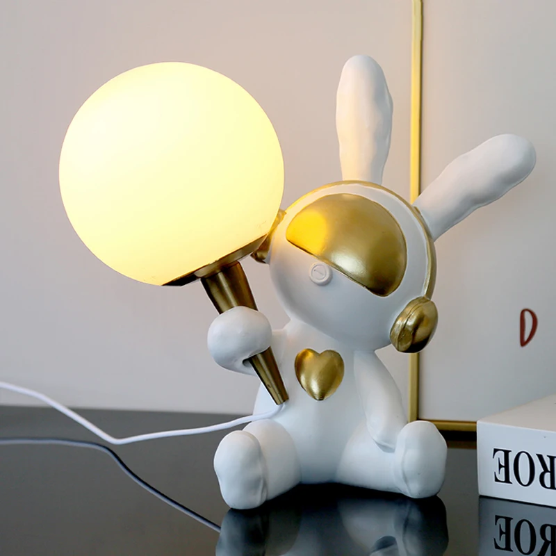 

Resin Astronaut Rabbit Table Lamps for Bedroom Bedside Desk Lamp Starry Space Rabbit Led Night Light Kids Living Room Decoration