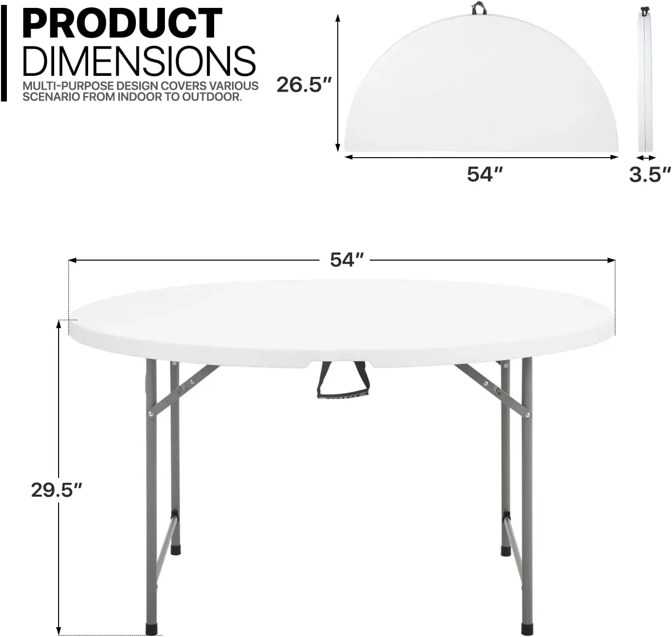 4.5Ft Round Folding Table, Indoor Outdoor Plastic Dining Card Table with Handle and Lock for Picnic Party Banquet Wedd