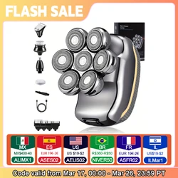 Men's Electric Head Shaver Razor Rechargeable Cordless Hair Shaving Razors For Bald Man 6 In 1 Waterproof Wet Dry Beard Trimmer