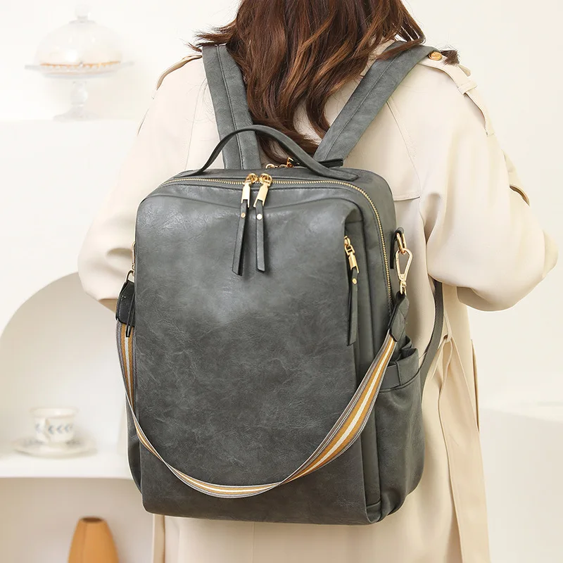 

Женский рюкзак на два плеча, многофункциональная искусственная кожа, большая вместимость 15,6 дюйма для хранения компьютера, водонепроницаемая женская сумка