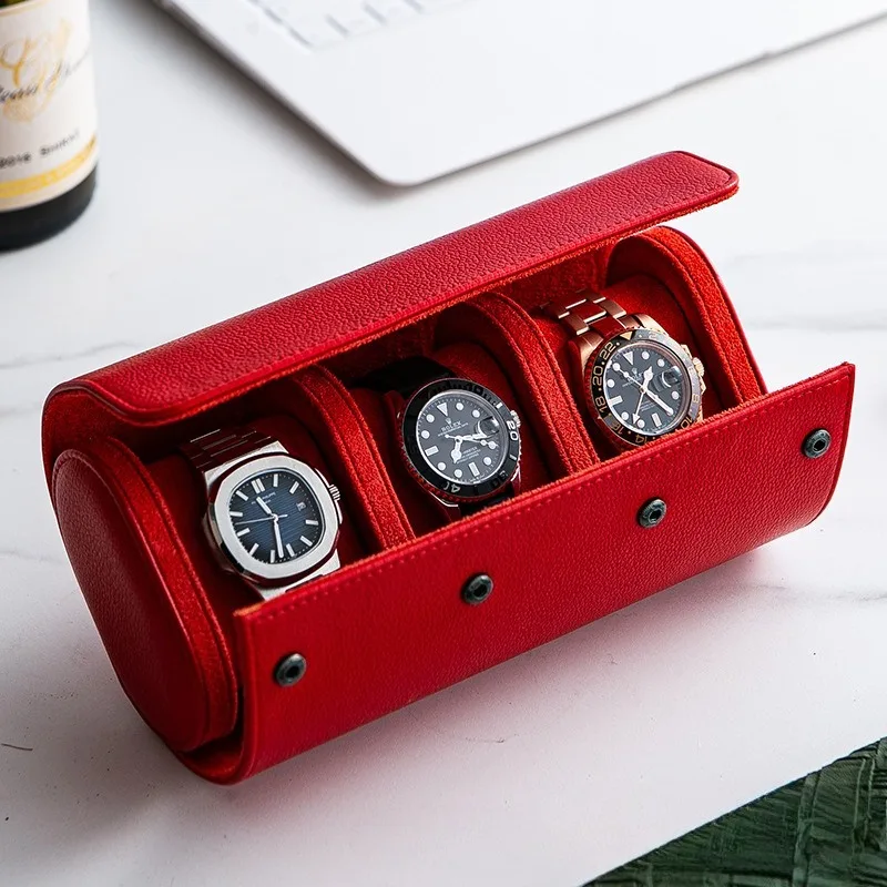 

Leather Watch Roll Luxury Travel Watches Storage Box Red Portable Watch Display Boxes Organizer Packaging Supplies Showcase