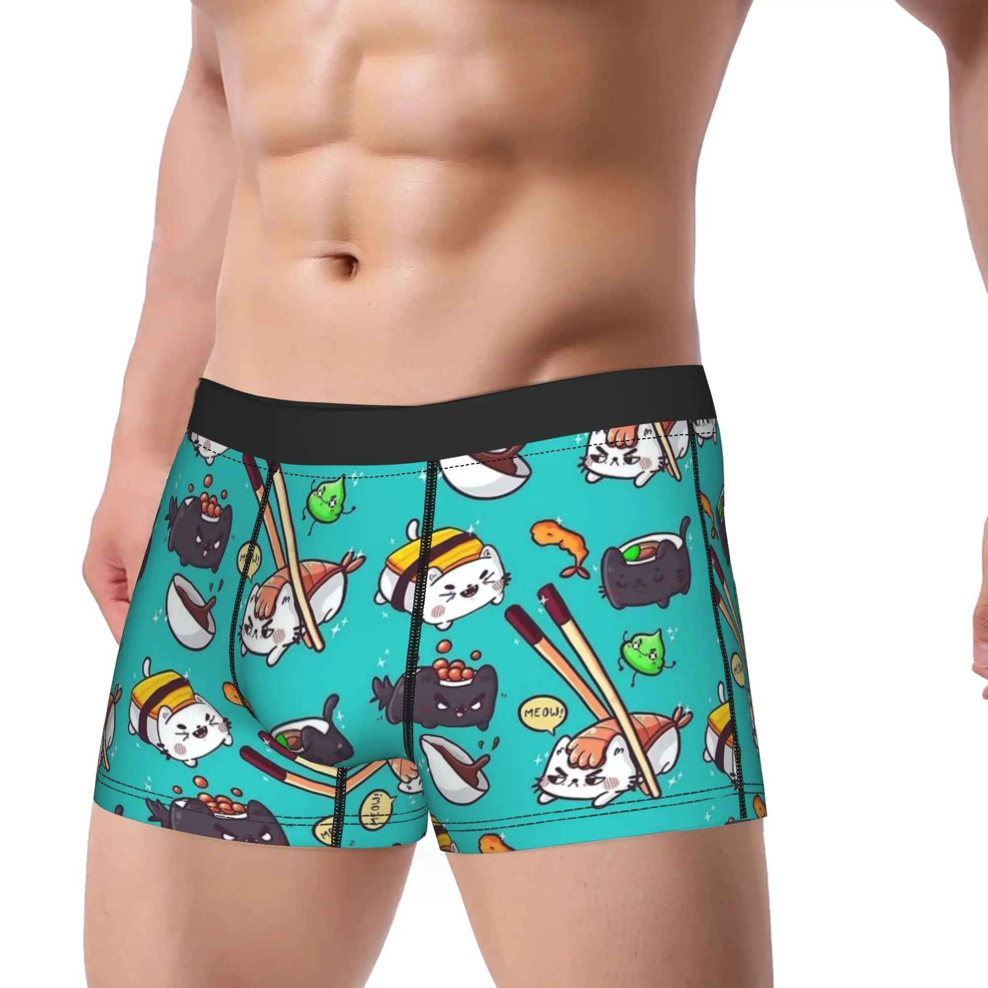 Sushi Cats Funny Animal Underwear  Men's Underpants Custom DIY Soft Trend Trunk Trenky Shorts Briefs Plus Size