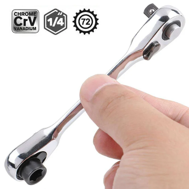 2 in 1 Socket Ratchet Wrench Mini Double Head One Quarter Batch Head Screwdriver Handle 72 Teeth Fast Small Wrench
