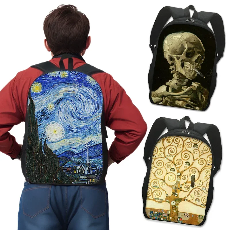 

Oil Painting Backpack Van Gogh Monet Klimt Women Rucksack Starry Night Kiss Waterlily Laptop Backpacks Daypack for Teenagers