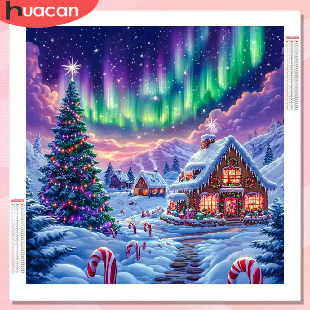 HUACAN Aurora Diamant Malerei Komplette Kits Haus Weihnachtsbaum Dekoration für Zuhause Mosaik Winter Strasssteine