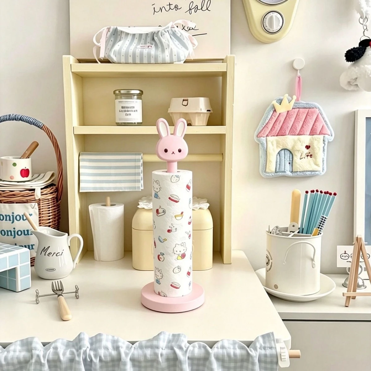 Cute Pink Bathroom Tissue Stand Rack, Kitchen Roll Paper Towel Holder, Table Vertical Napkins Rack, Bathroom Storage Shelfs