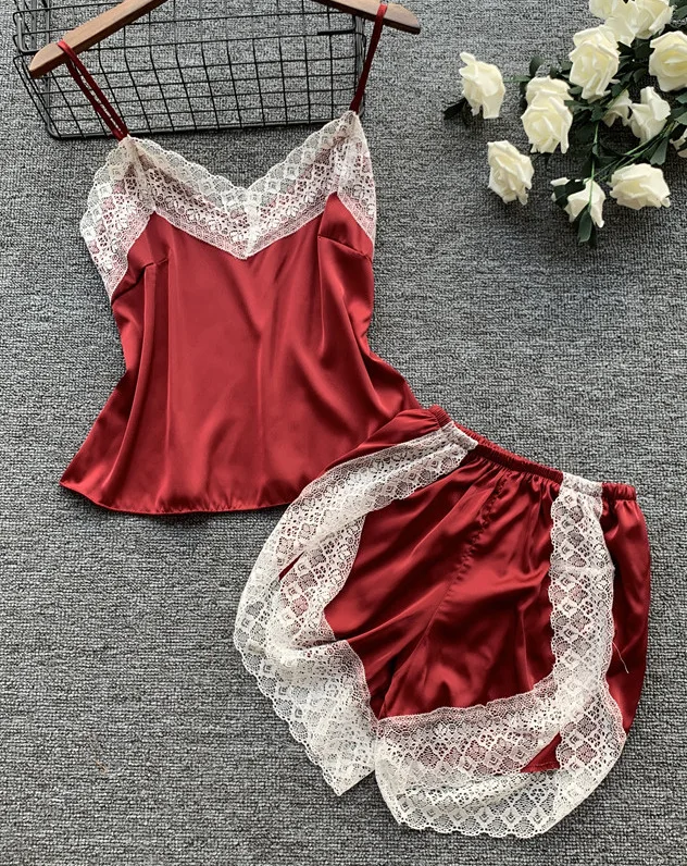 

Simulated Silk Ice Cream Suspender Lace Sexy Temptation Midnight Loungewear