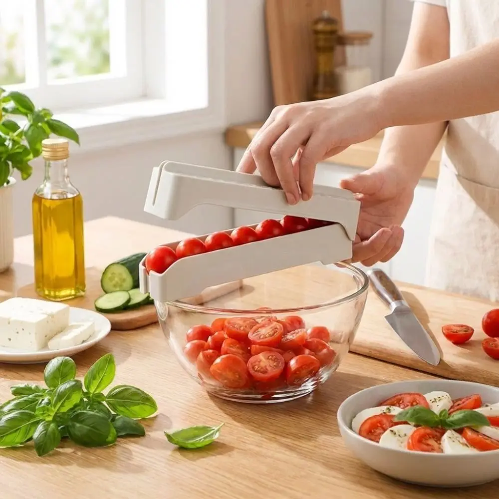 

Manual Tomato Slicer Plastic Food Grade Tomato Cutting Guide Labor-Saving Non Stick Tomato Split Tool Salad Making