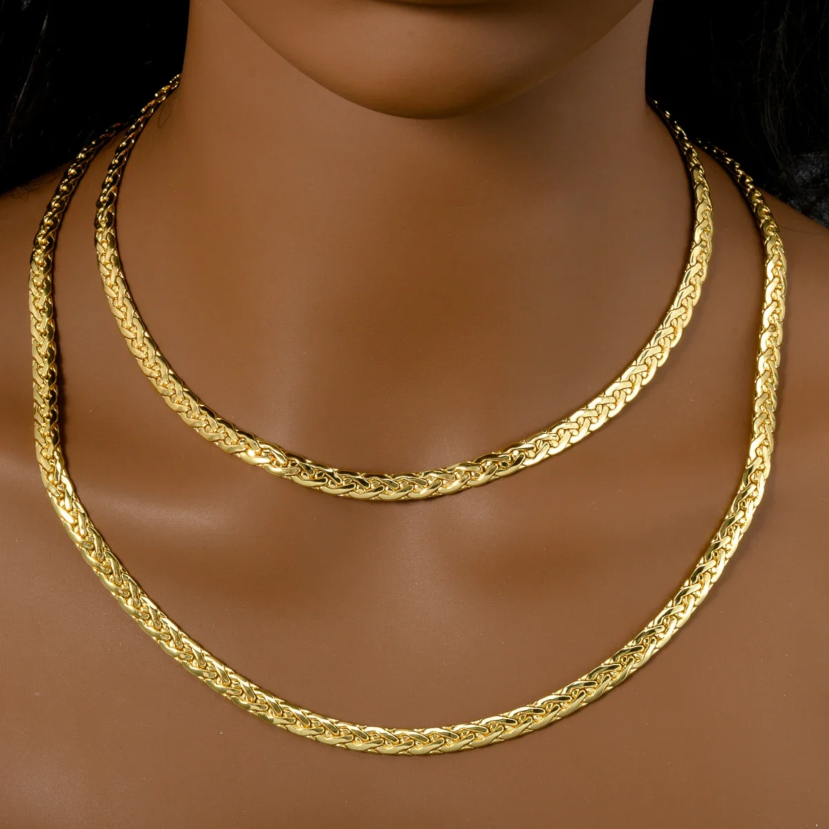 Simple Necklace Jewelry Fashion Italy 750 18K Gold Plated Flat Snake Chain African Wedding Birthday Gift Party