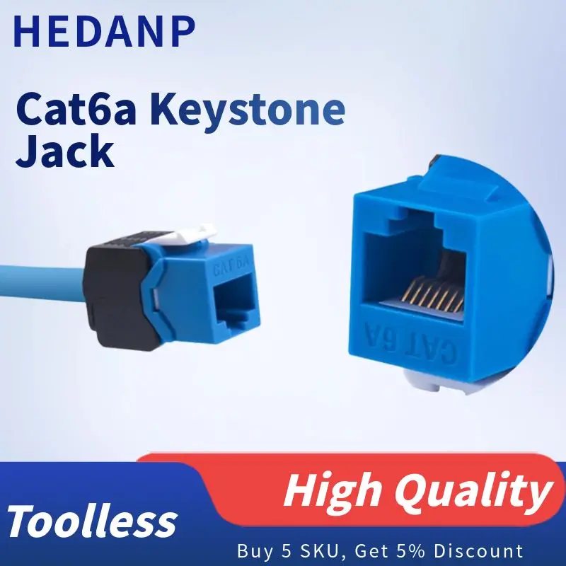 Cat6a Keystone Jack RJ45 Connector Female Cat 6a Ethernet Plug Repeatable Using For 23 26AWG Networking Cable 10pcs
