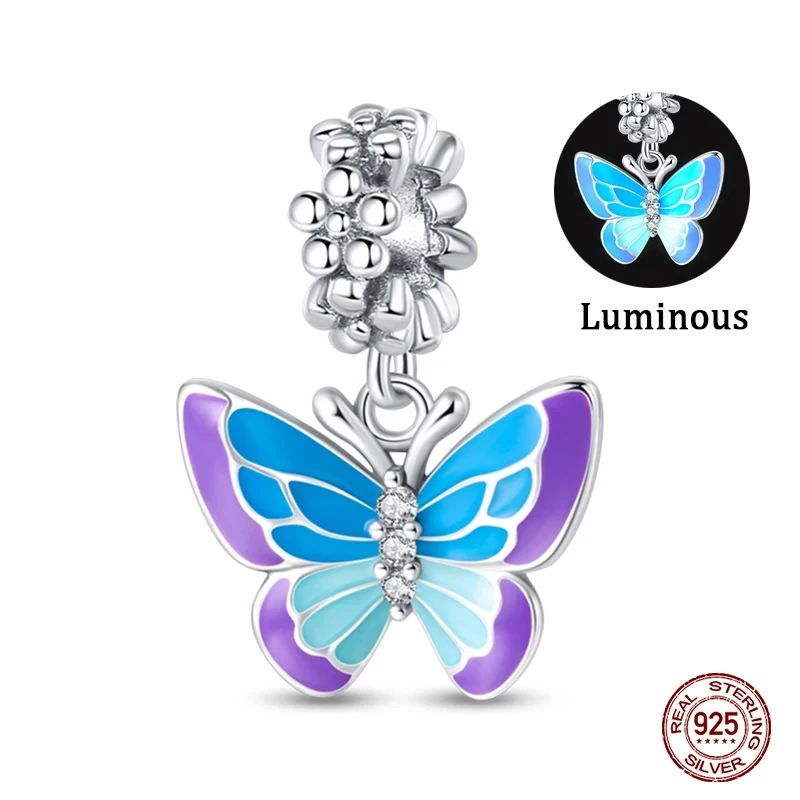 Turtles Whales Chameleon Luminous Firefly Butterfly Heart Fit Pan Charms Silver 925 Original Bracelet for Jewelry Making