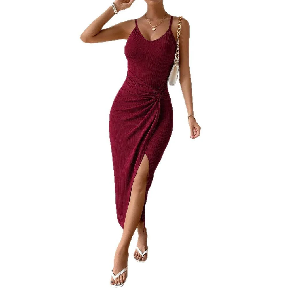 2023 frühling Sommer Neue frauen Kleid Slim Fit Bodycon Split Saum Sexy Backless Leibchen Elegante Stil