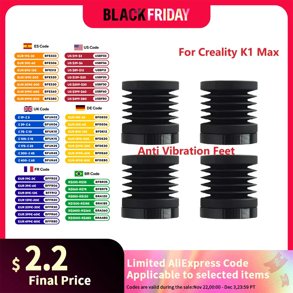 For Creality K1 Max Anti Vibration Feet Universal Rubber Foot Anti-slip Rubber Shock Pad 3D Printer Parts