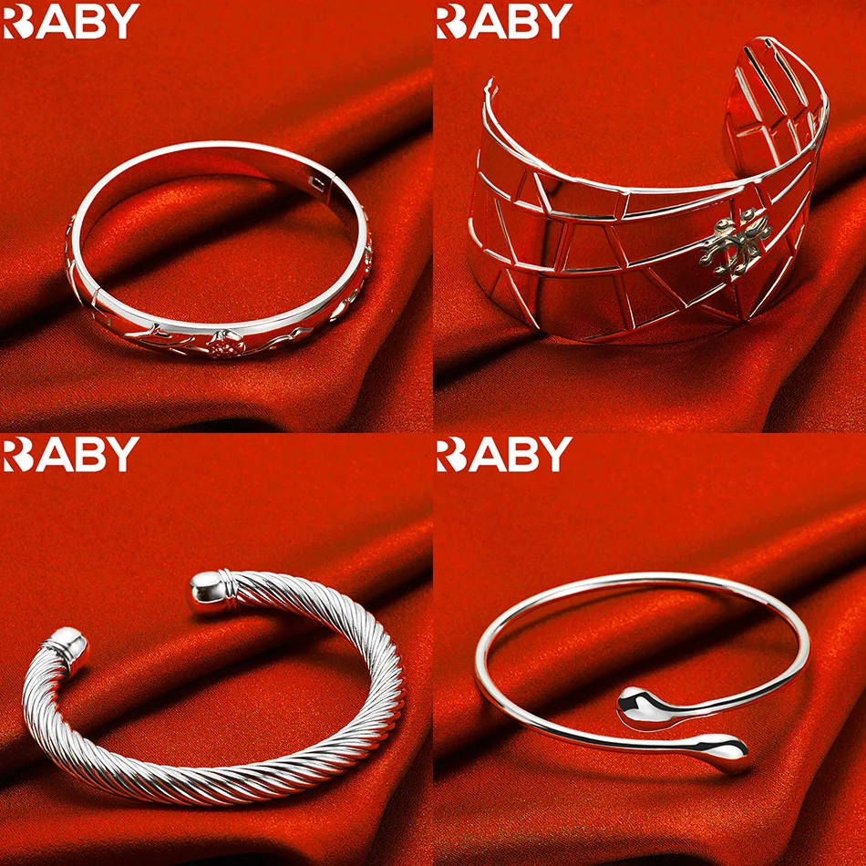 

URBABY 925 Sterling Silver Bangle Bracelet For Women Fashion Jewelry Charm Grace Noble Wedding Accessories