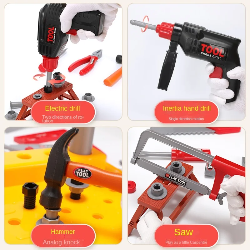 Children\'s Toolbox Engineer Simulation Repair Tools Pretend Toy Electric Drill Screwdriver Tool Kit Play Toy Box Set for Kids