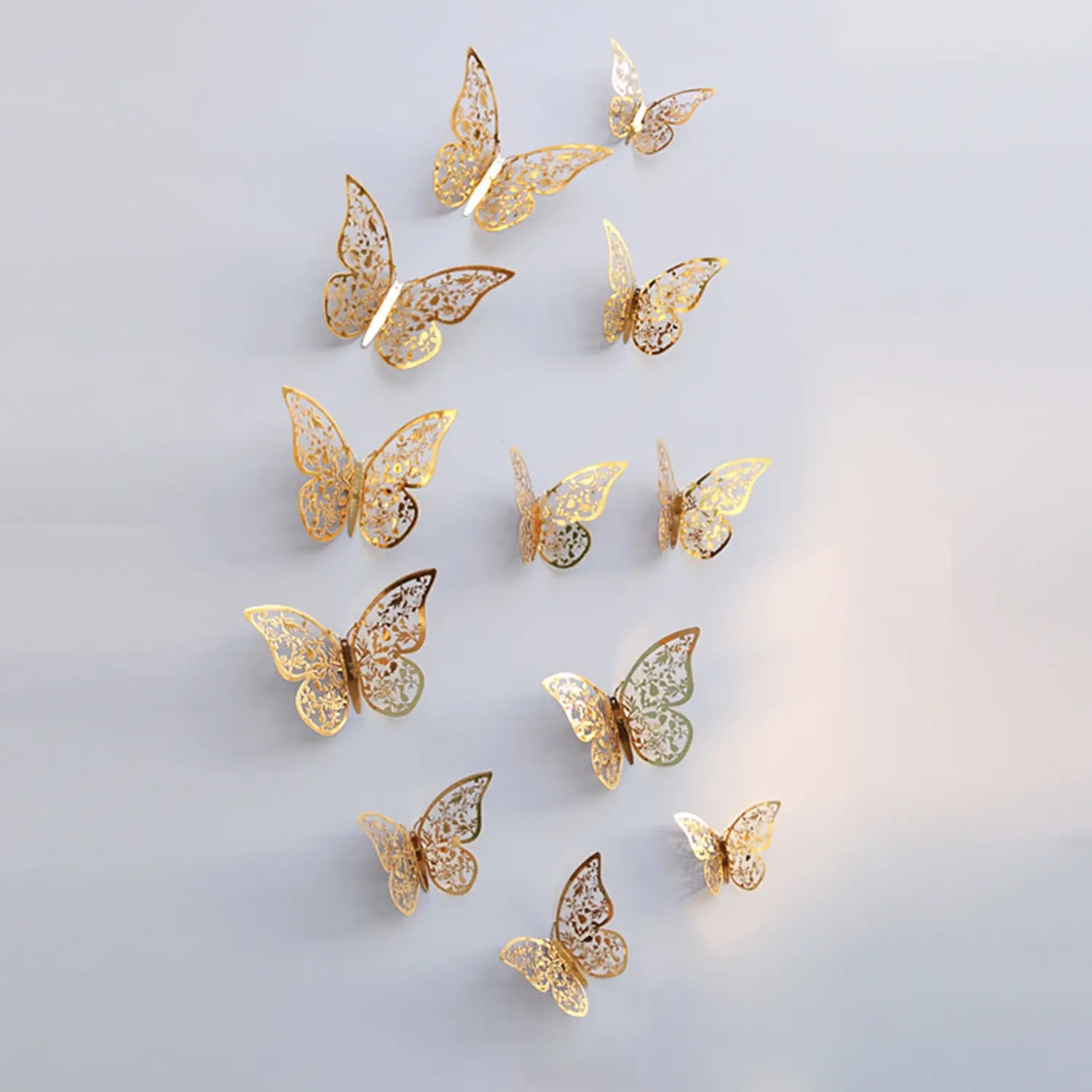 12pcs/lot Metal Inspired Hollow 3D Paper Butterfly Decorations for Parties, Festivals, Weddings, Birthdays, Wall Stickers