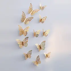 12pcs/lot Metal Inspired Hollow 3D Paper Butterfly Decorations for Parties, Festivals, Weddings, Birthdays, Wall Stickers