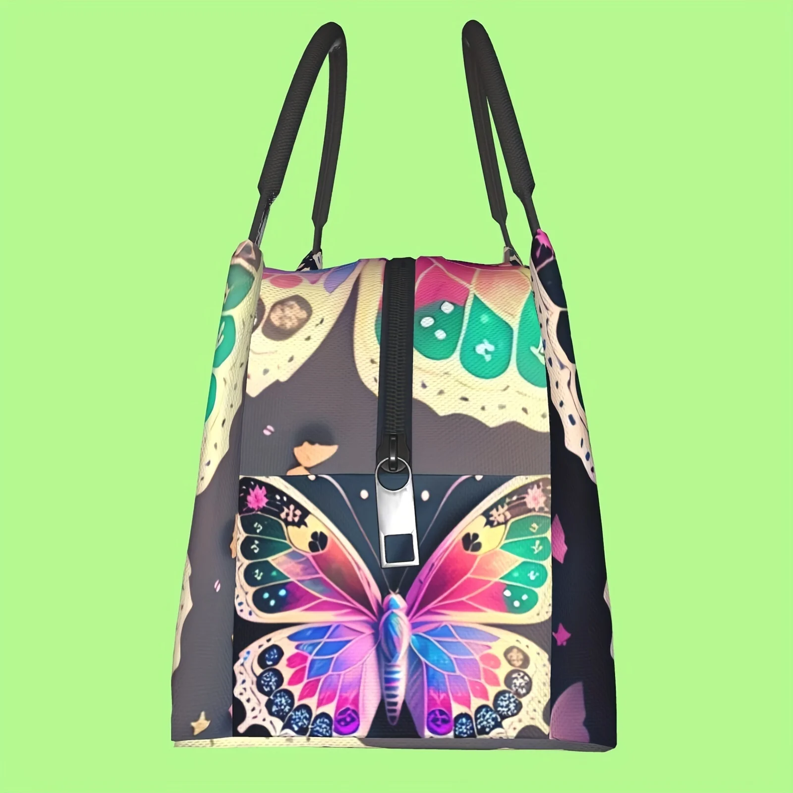Vibrant Butterfly Print Insulated Lunch Bag Durable Thermal Food Container for Work Travel