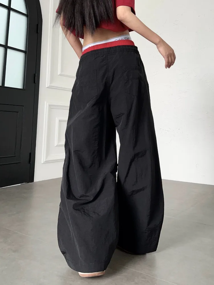 Women's Double Waistband Contrasting Letter Pants Casual Summer Bottoms Unisex High Waisted Trousers Female Wide Leg Sweatpants