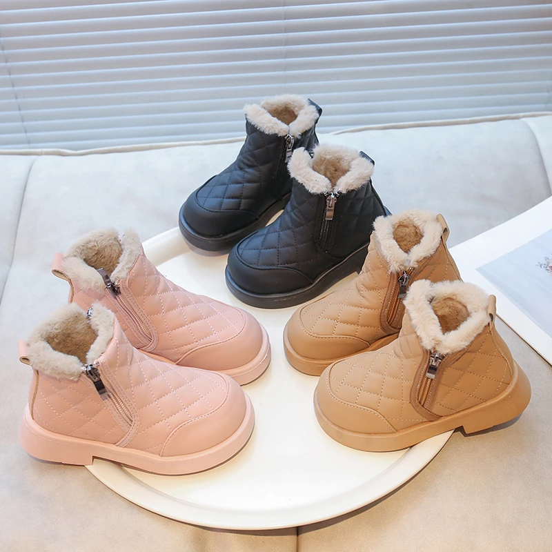 

Детские зимние ботинки с подкладкой, теплые новые зимние хлопковые ботинки цвета хаки для мальчиков и девочек, размер 23–36, розовые нескользящие детские ботинки с мягкой подошвой