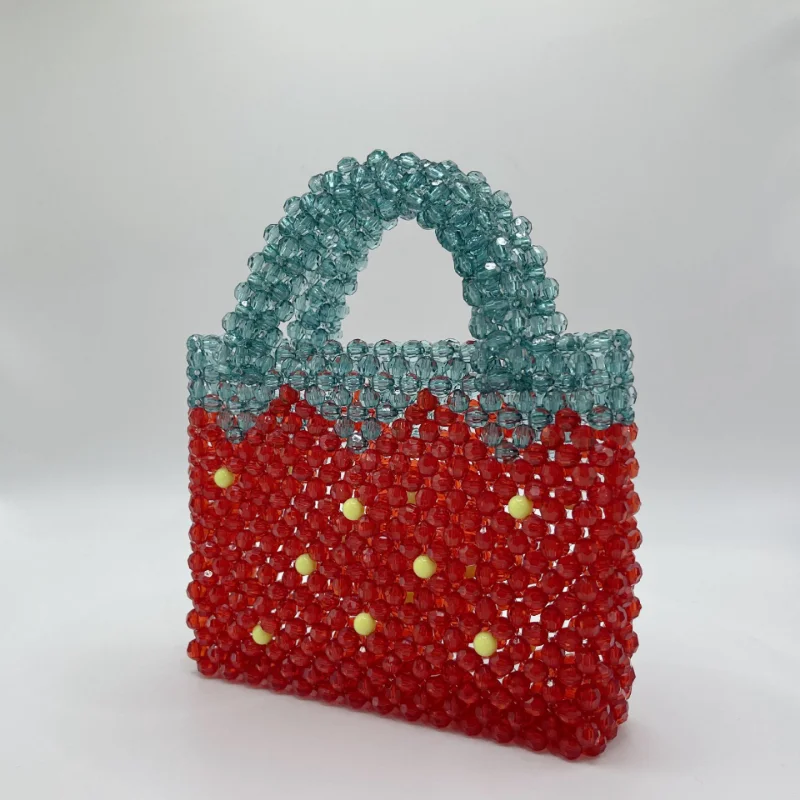 Vintage Strawberry Beaded Bag Transparent Crystal Girl Acrylic Beaded Handwoven Women\'s Handbag сумки женские модные 2023 New