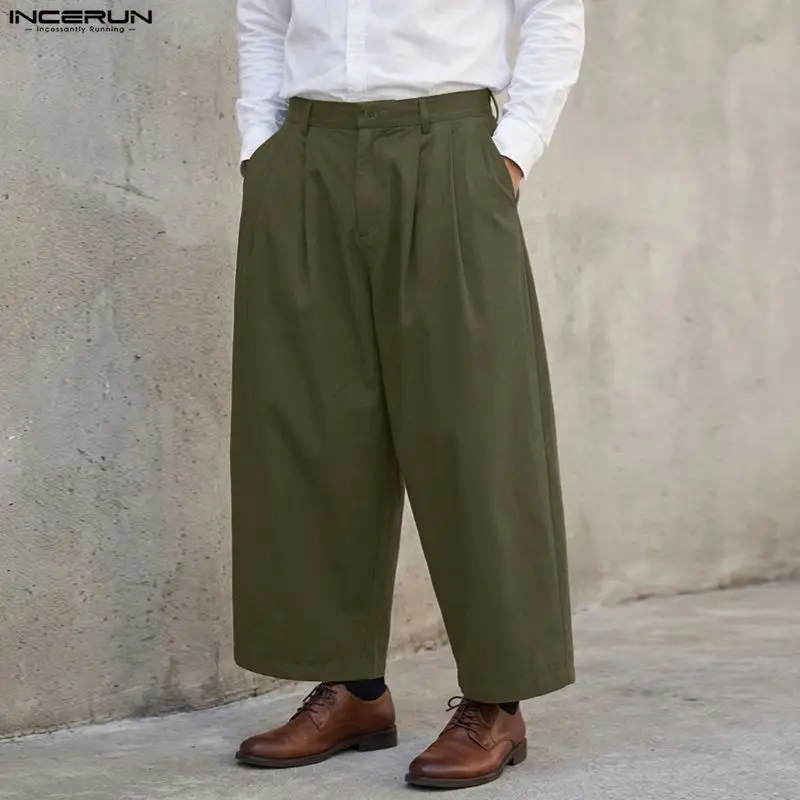 

Мужские широкие брюки INCERUN, однотонные джоггеры на пуговицах, свободные брюки, мужская уличная одежда, модные повседневные мужские брюки 2026, размеры S-5XL