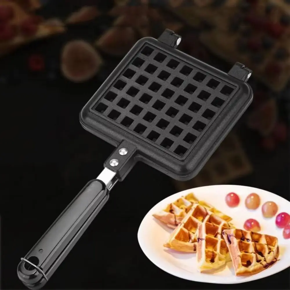 

Long Handle Waffle Baking Mold Cast Aluminum Square Waffle Maker Machine Non-stick Double-Sided Toast Frying Pan Camping
