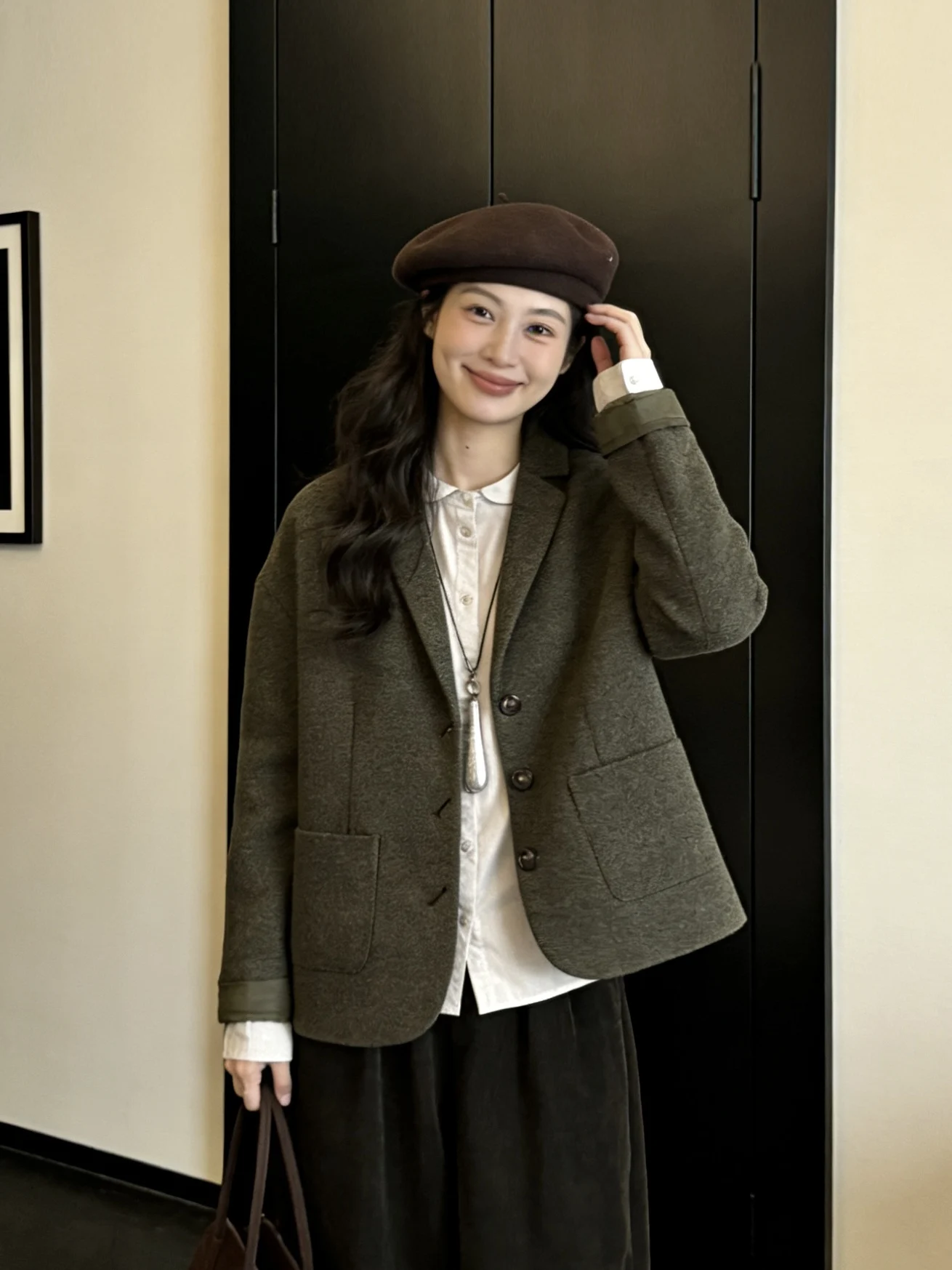 

Korean Sle Faionable Long Sve Suit Collar ort Jaet Women's Double Button mat Trendy Outerwear Spring