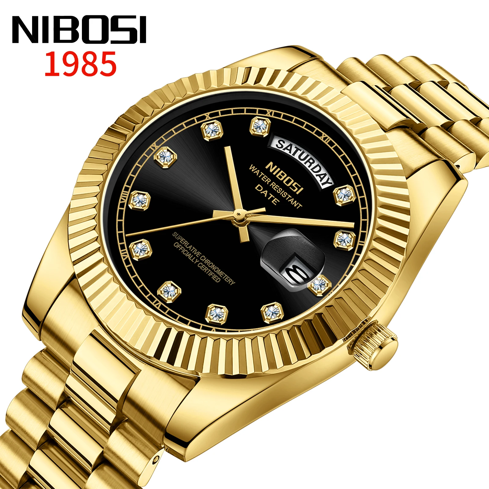 NIBOSI Popular Men Watches Top Brand Luxury Diamond Watch Men Auto Week Date Waterproof Stainless Steel Watch Relogio Masculino