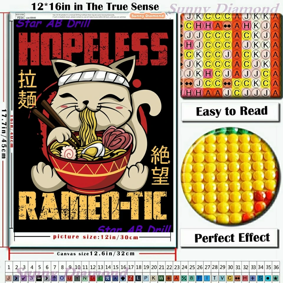 Japanese Foods Ramen Cats 5d Diy Diamond Mosaic Art Painting New Sushi Neon Cartoon Cross Stitch Kit AB Drill Home Decor Gifts