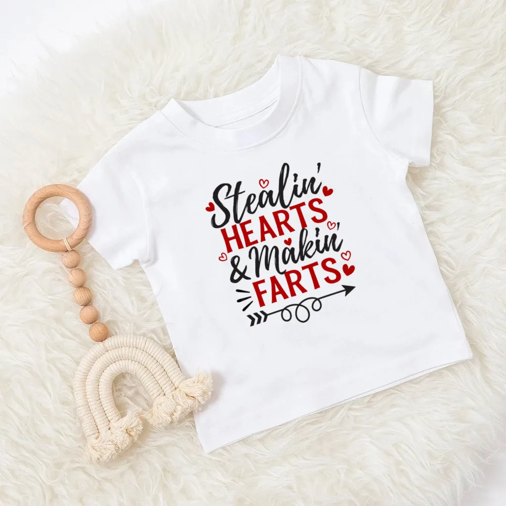 Mommy and Daddy\'s Valentine Print Kids T Shirt Child Clothes Tops Boys Girls Shirt Valentine\'s Day Party Present Casual Outfit