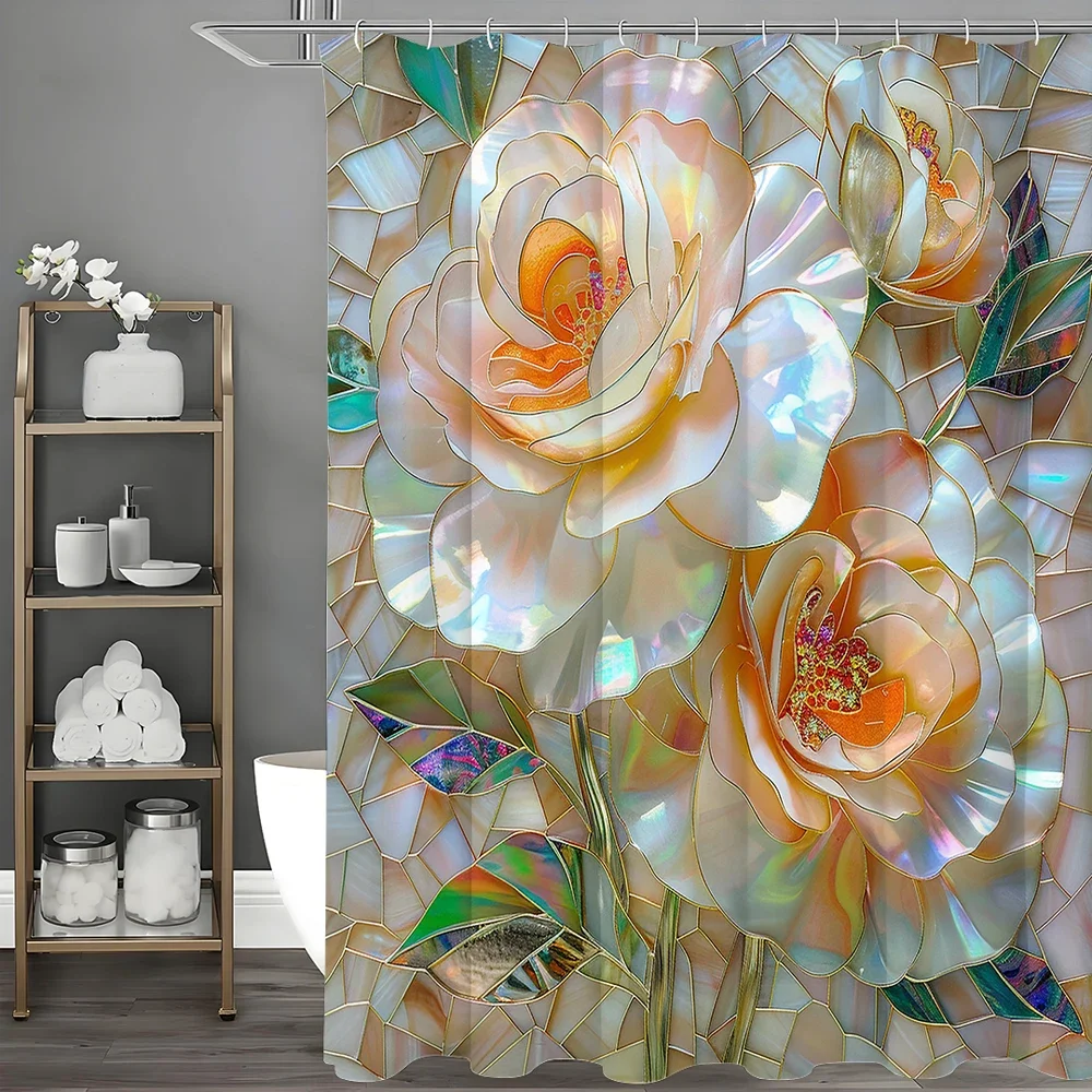 

Занавеска для душа с цветком розы, декоративная занавеска для душа в ванной комнате, водонепроницаемая занавеска для душа с крючками