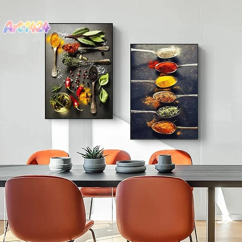 Spices Spoons Vegetables Pictures Wall Art Aesthetics Print Canvas Painting Posters for Living Room Modern Home Decor