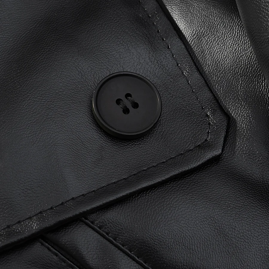 

HH женская мода на пуговицах уличный стиль пальто женская с длинными рукавами повседневная куртка с карманами однотонный отложной воротник мотоциклетная кожаная куртка