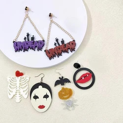 KUGUYS Halloween Dangle Earrings for Women Acrylic Funky Jewelry Glitter Ghost Pumpkin Skeleton Clown Vampire Accessories