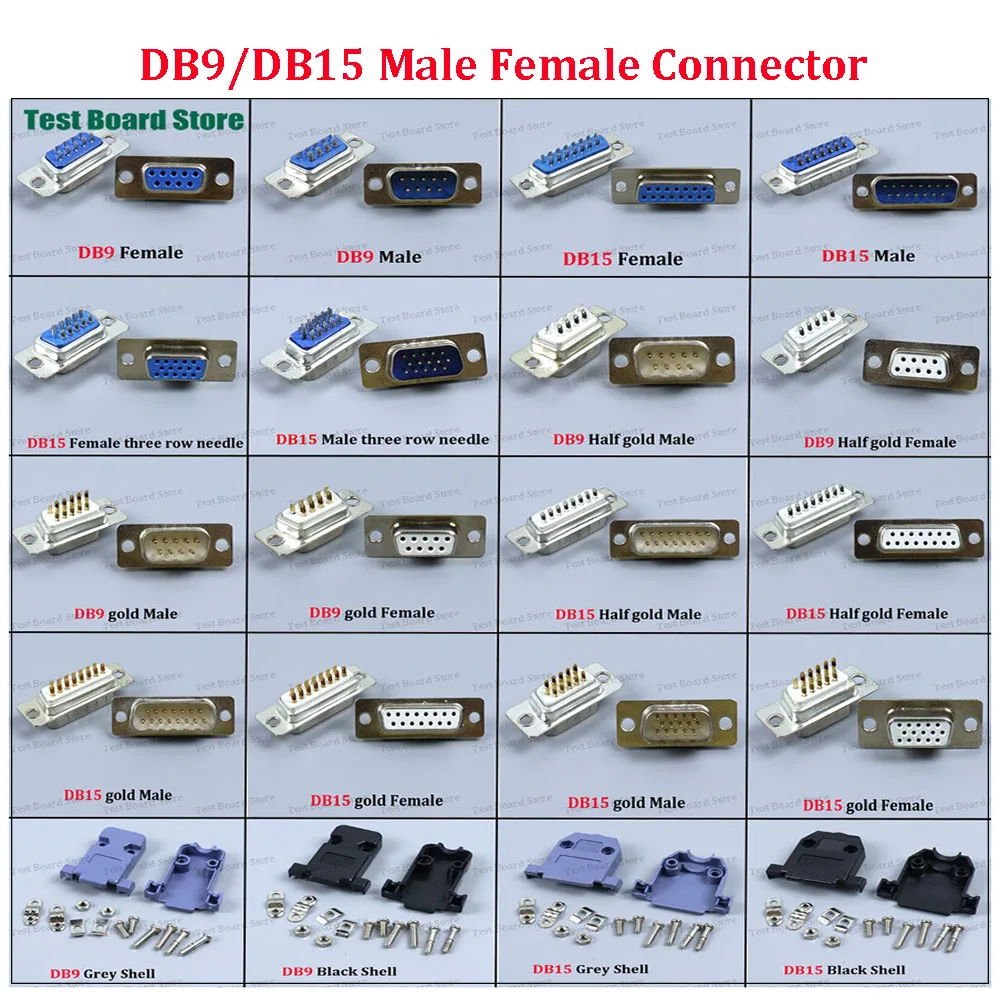 2/5/10PCS VGA Welding Plug DB9 DB15 Male Female Port Socket Adapter 2 Rows 3 Rows DB9 DB15 DR9 DR15 Computer Video Interface