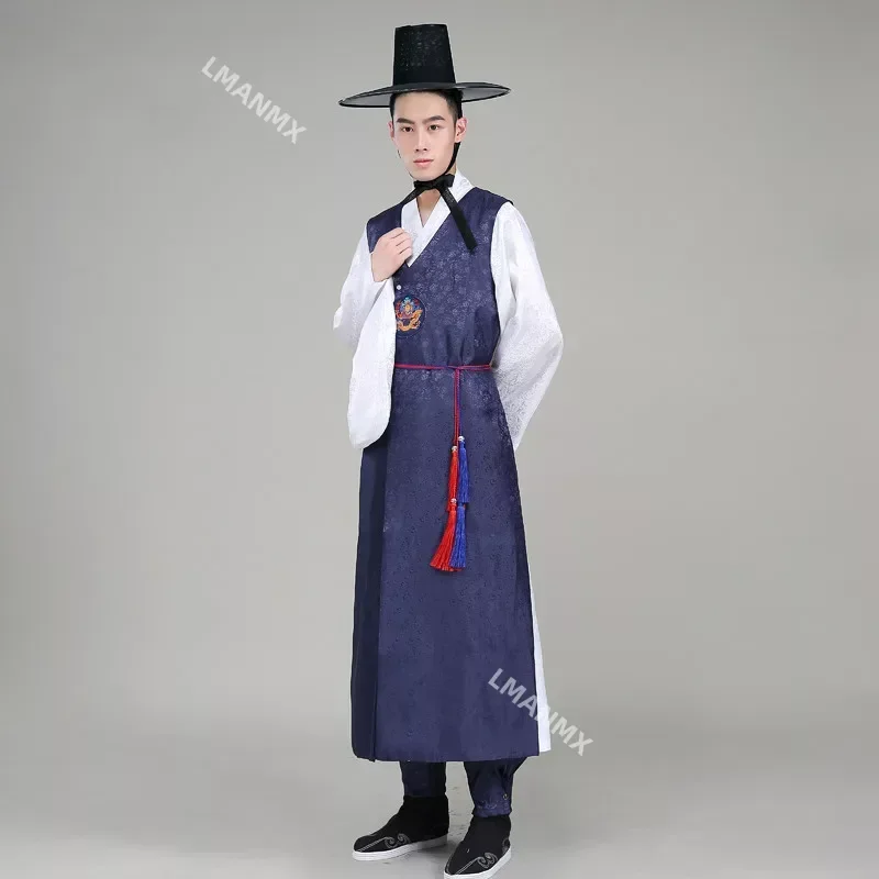 Fato de seda tradicional coreano masculino, cetim hanbok, roupa étnica, alta qualidade, masculino, casamento