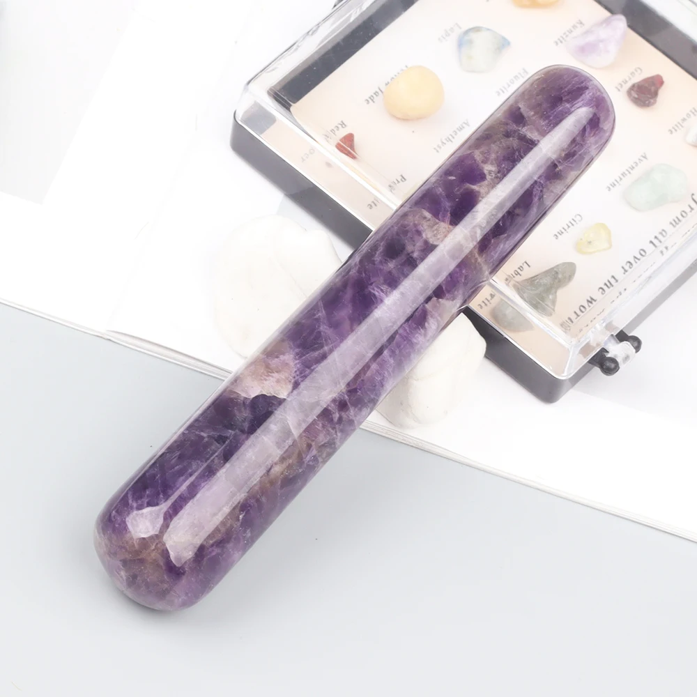 Natural Amethyst Wand Jade Massage Stick Face Body Eye Crystal Mineral Stone Massager Health Skin Care Gua Sha Lifting Yoni Tool