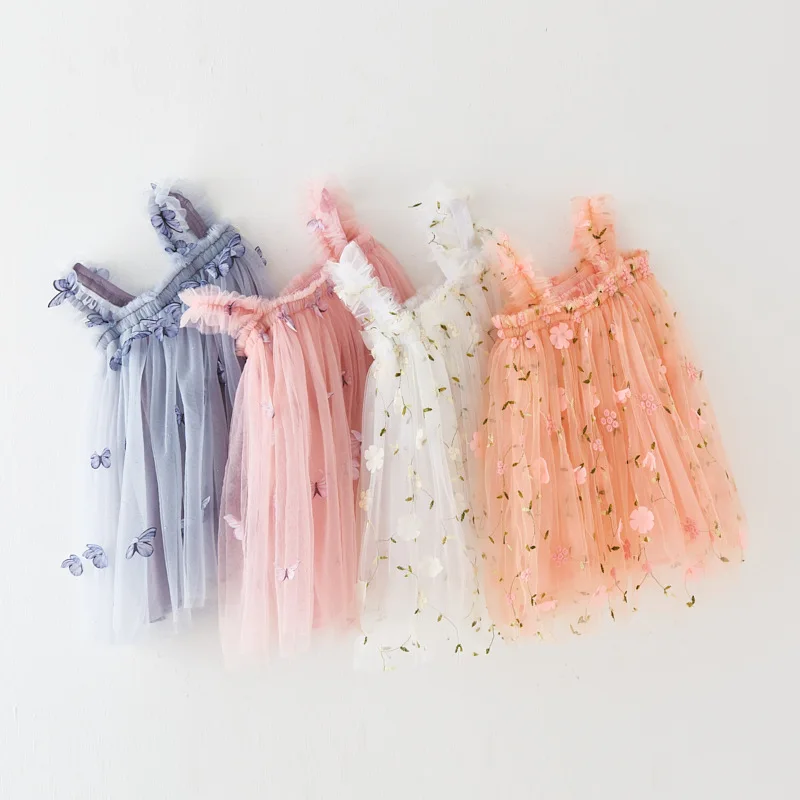 New Summer Toddler Girl Princess Dress Baby Rainbow Unicorn Tulle Costume Kids Sleeveless Strap Dresses Birthday Party Clothes